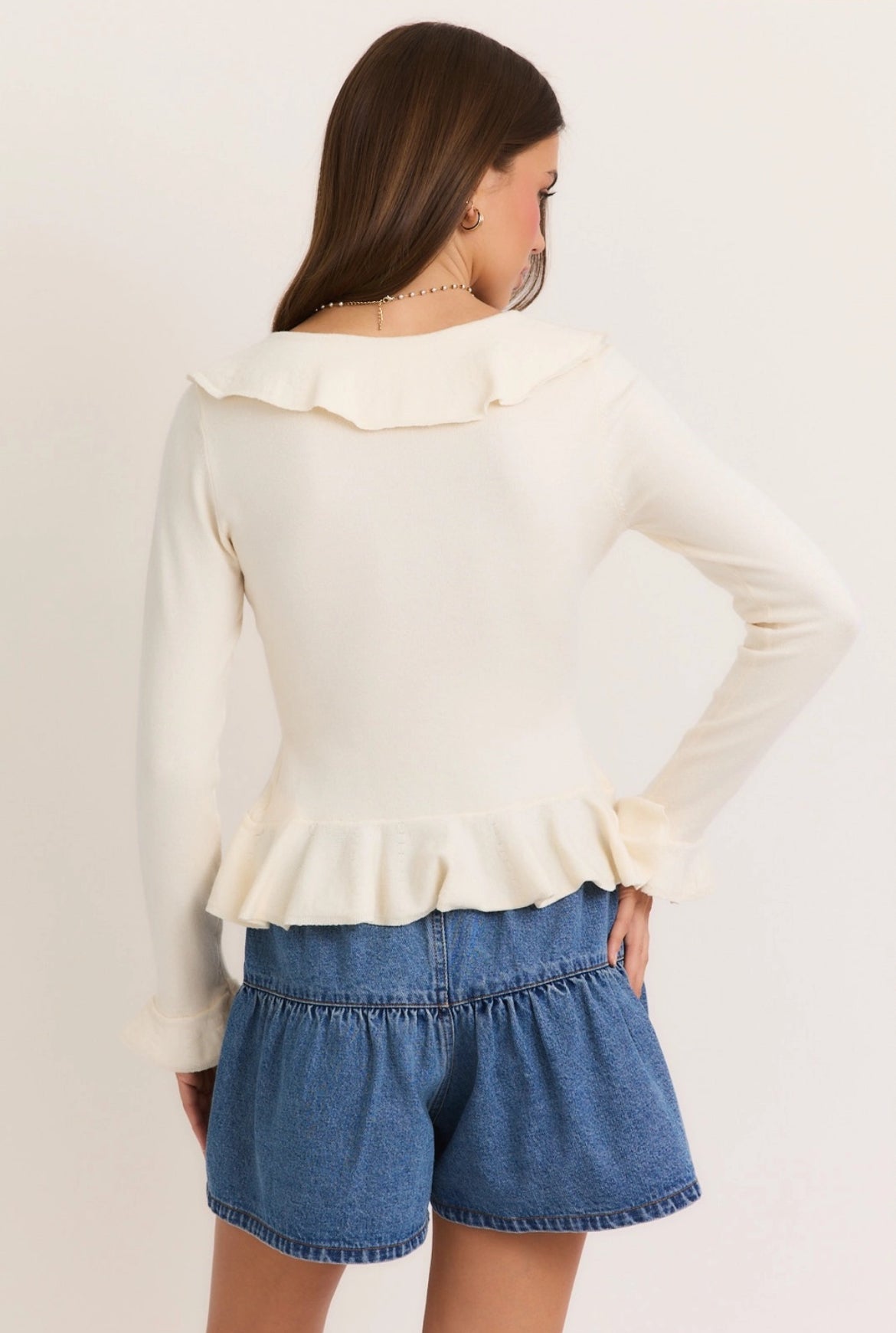 Long Sleeve V-Neck Ruffled Sweater
